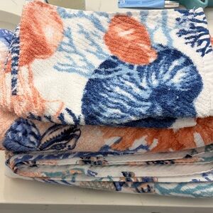 Coral and Blue Bath Towel Set